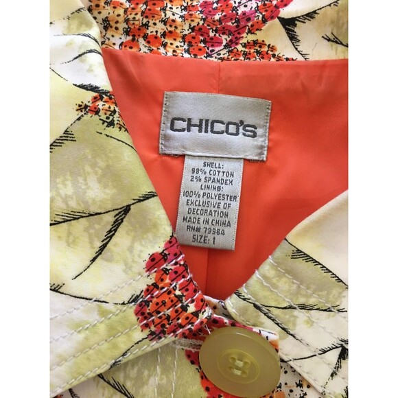Chico's 1 Size (S) Floral Sequins Cotton Blend Lined Button Jacket - Picture 6 of 6